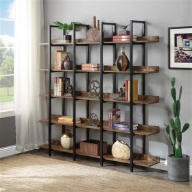 [VIDEO] 5 Tier Bookcase Home Office Open Bookshelf, Vintage Industrial Style Shelf with Metal Frame, MDF Board (Color: as picture)